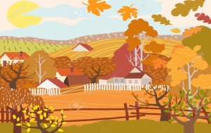 Cartoon Flat Village With Colorful Scenery. Autumn Season Fields.. Royalty  Free Cliparts, Vectors, And Stock Illustration. Image 130285782.